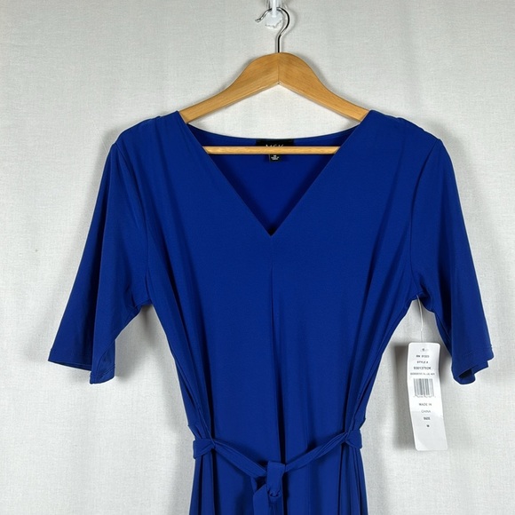 MSK Goddess Blue Midi Dress NWT Tie Waist Business Casual Work Office Stretchy M - Picture 3 of 13